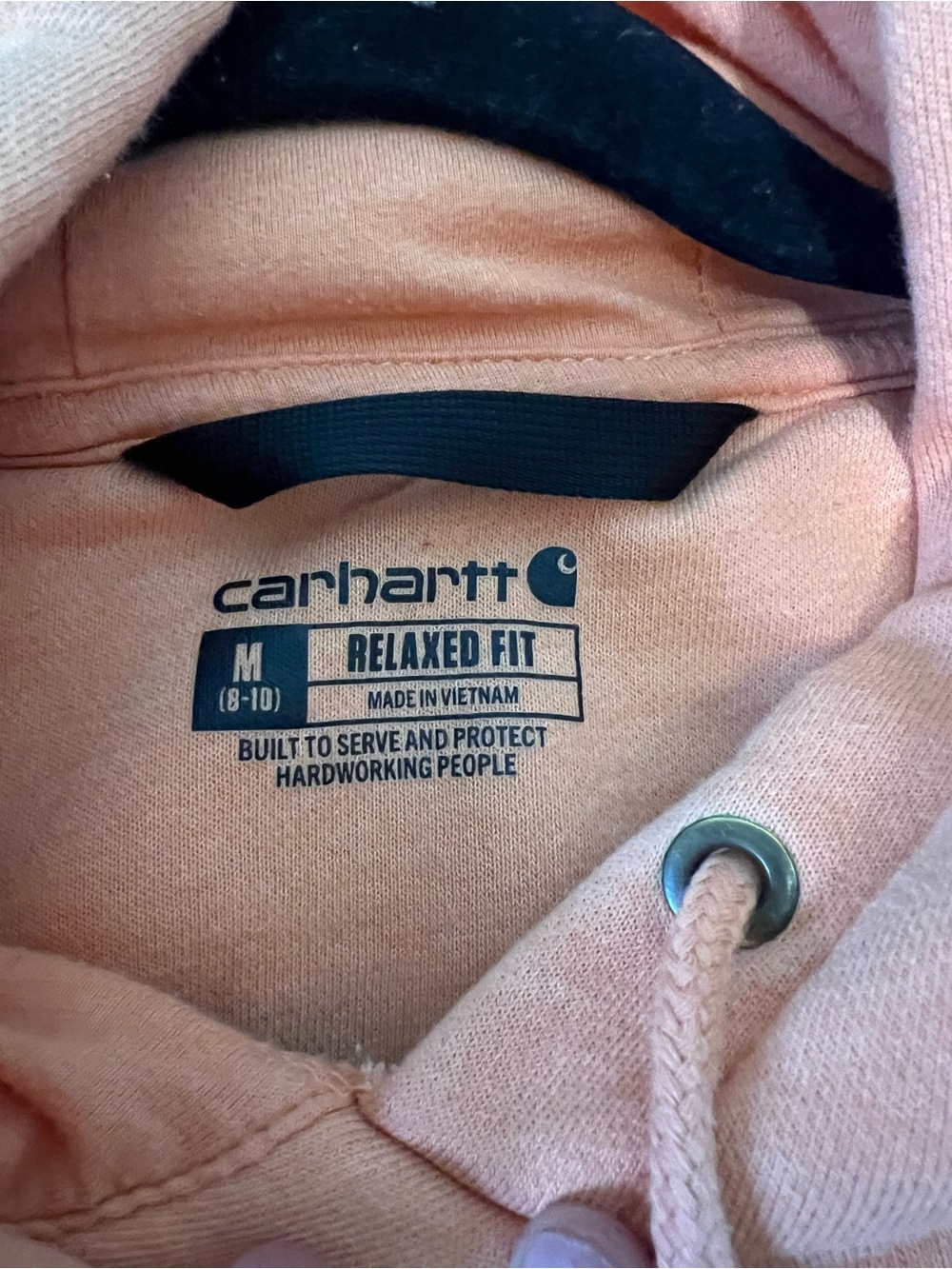 Carhartt Peach/Orange Pullover Hoodie with Sleeve Logo - Picture 2 of 3